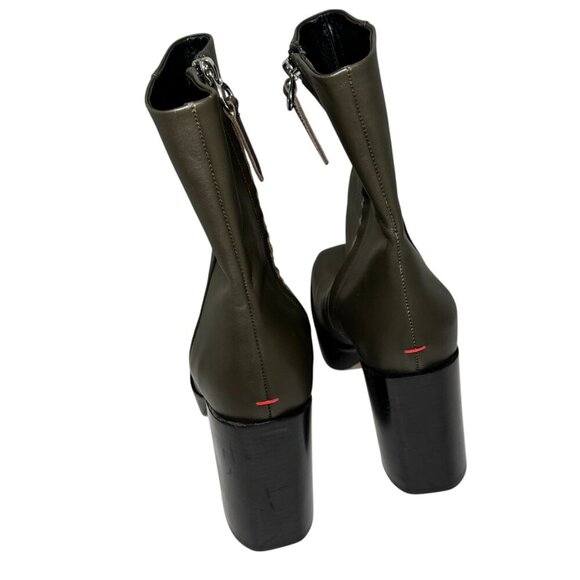 Aeyde Berlin Square Toe High Heel Platform Booties Women's 40/9 Olive NEW - Picture 6 of 7